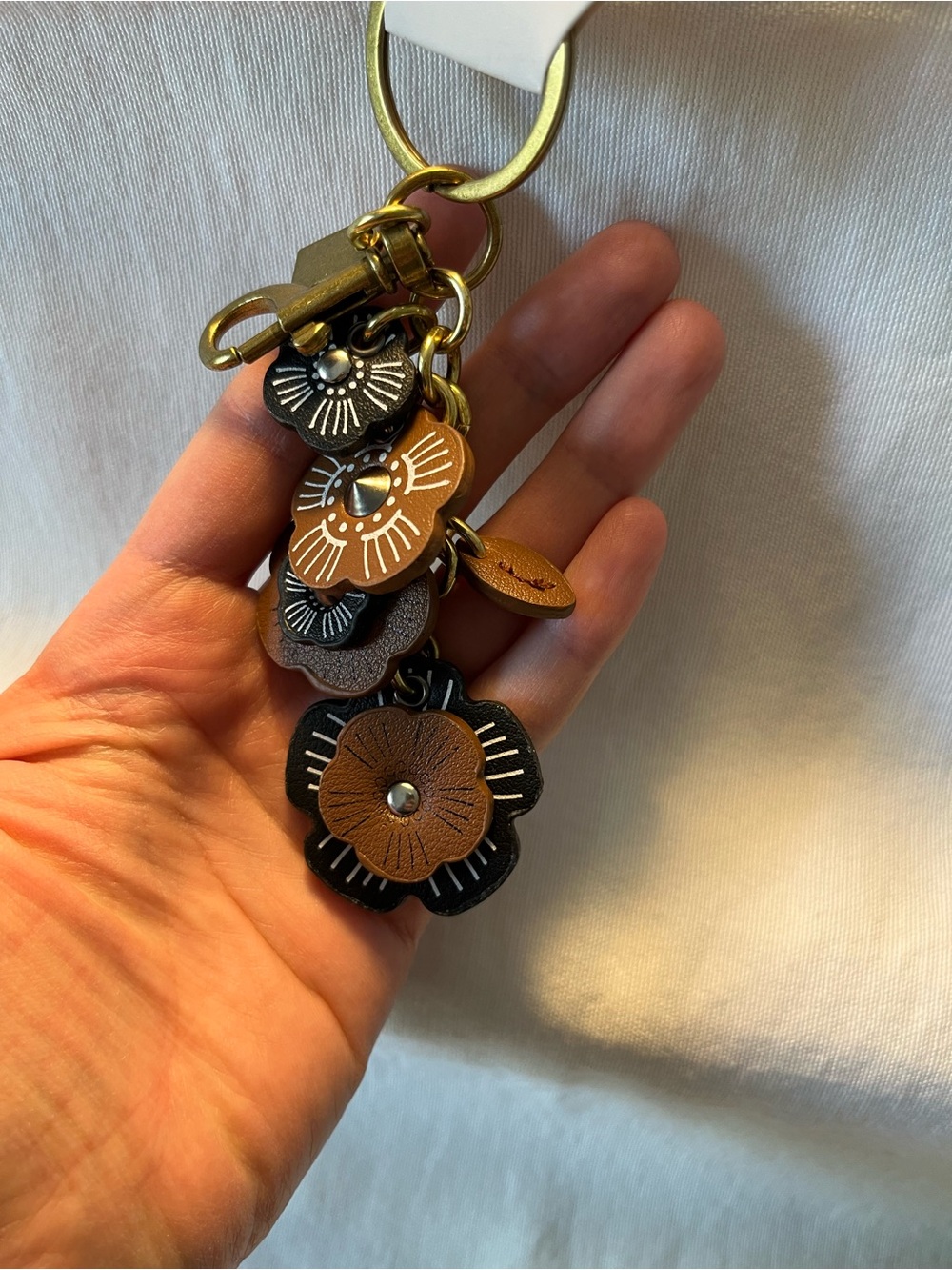 Faux Leather Brown and Black Flower Bag Charm - Picture 3 of 3